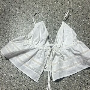 white front tie open lace tank top